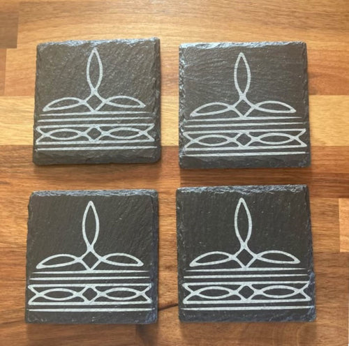 Boot Stitch Engraved Slate Coasters | Rustic Western Drinkware
