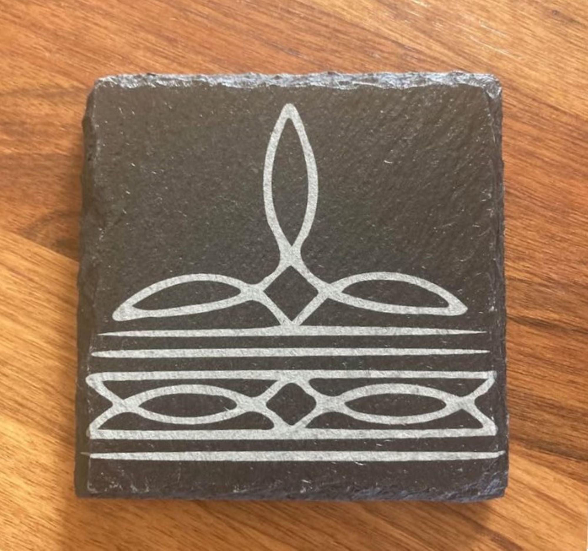 Boot Stitch Engraved Slate Coasters | Rustic Western Drinkware