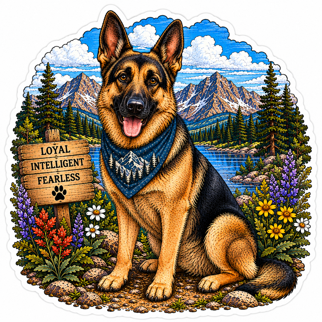 German Shepherd Sticker | Mountain Adventure Decal