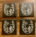 Horseshoe & Cactus Engraved Slate Coasters | Rustic Western Drinkware