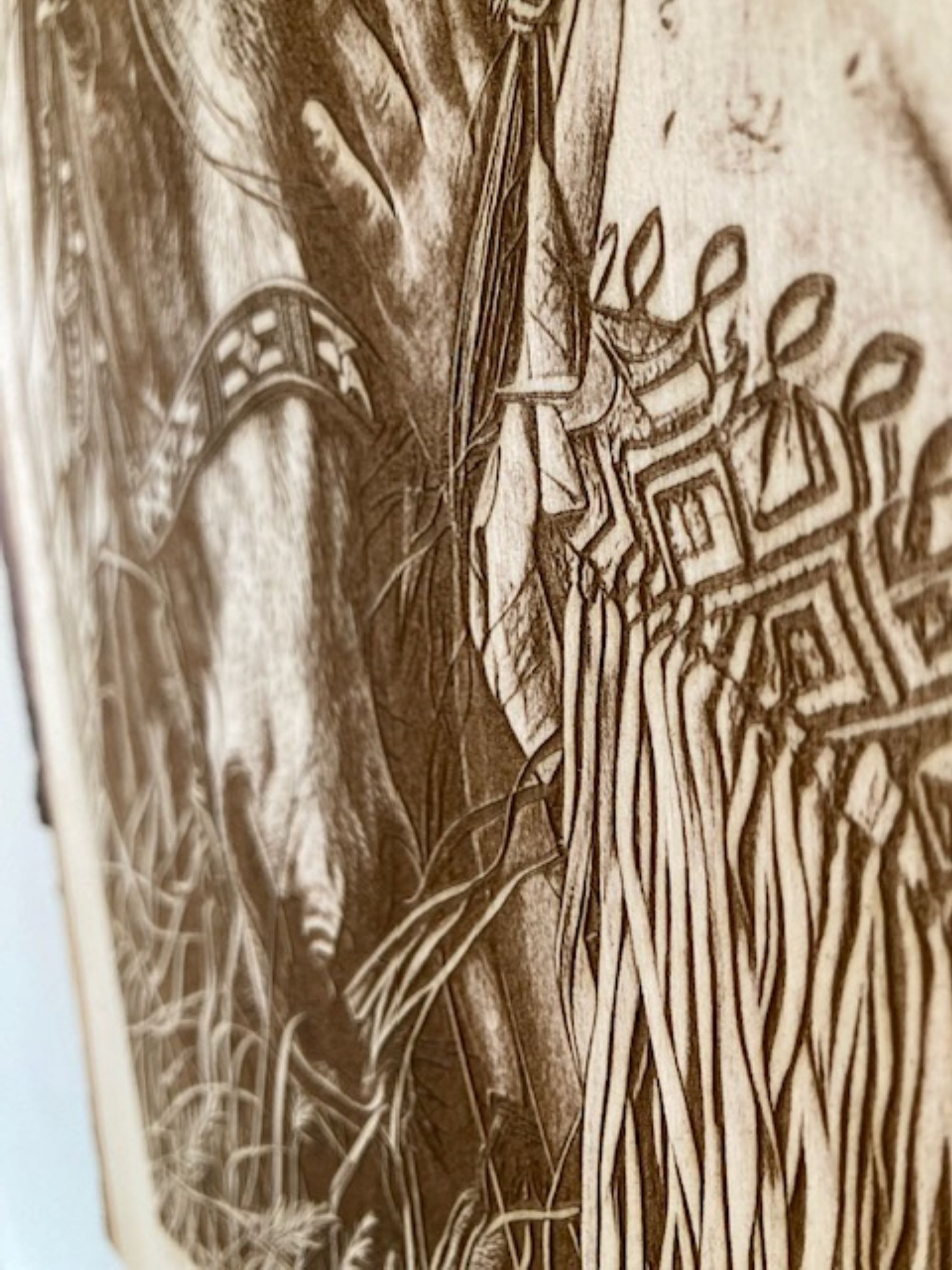 Native American Woman & Horse Engraved Wood Plank | Western Rustic Wall Art