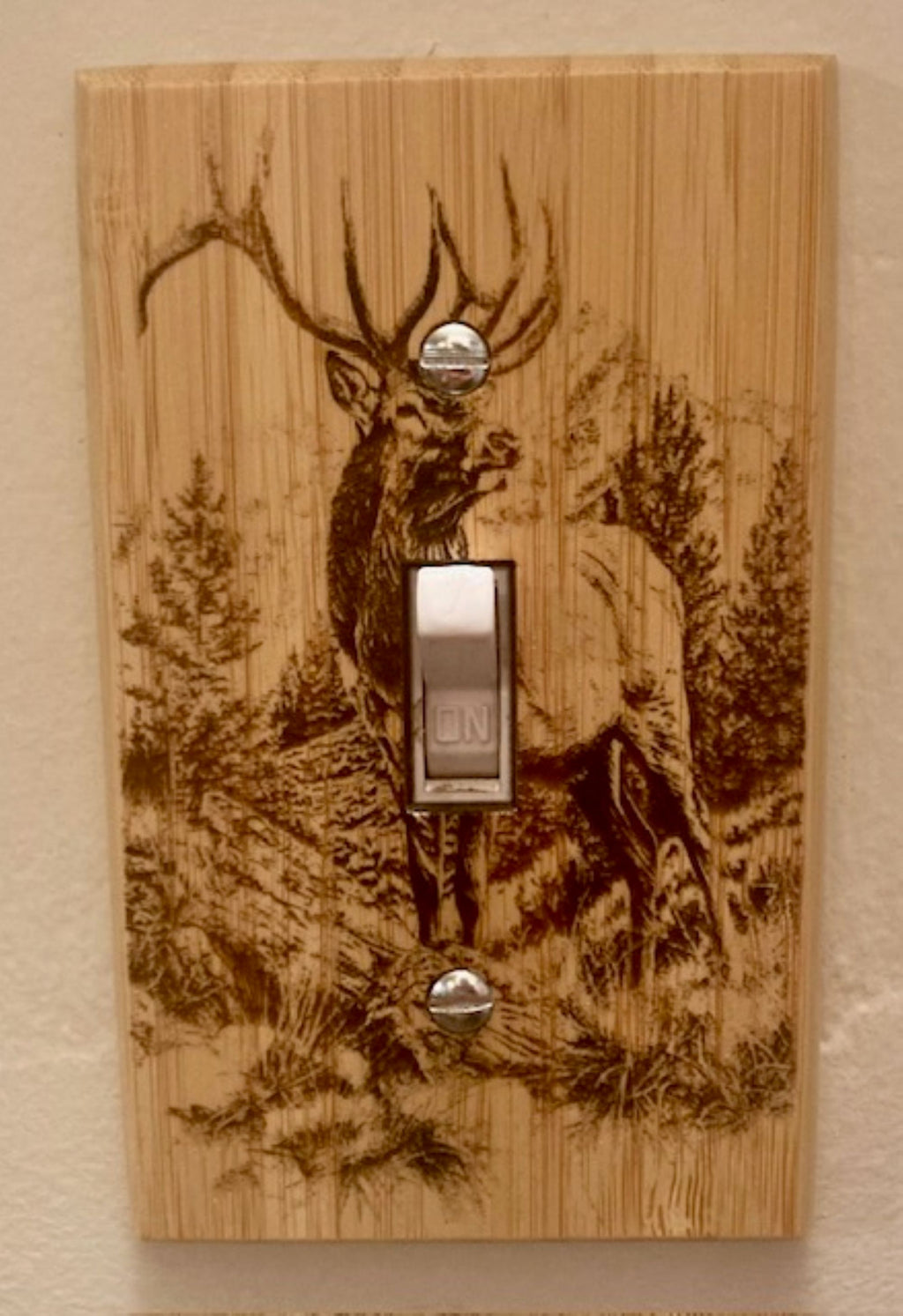 Engraved Elk Light Switch Cover | Rustic Wildlife Wood Switch Plate