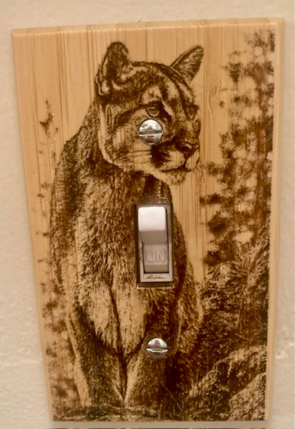 Engraved Mountain Lion Light Switch Cover | Rustic Wildlife Wood Switch Plate
