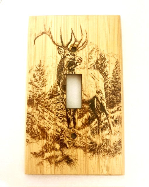 Engraved Elk Light Switch Cover | Rustic Wildlife Wood Switch Plate