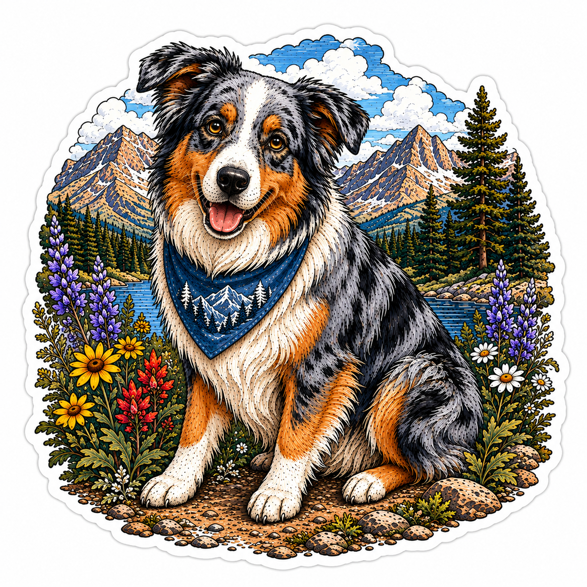 Australian Shepherd Sticker | Mountain Adventure Decal