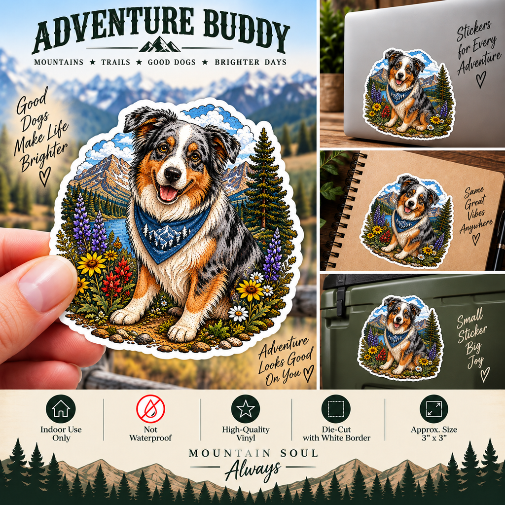 Australian Shepherd Sticker | Mountain Adventure Decal