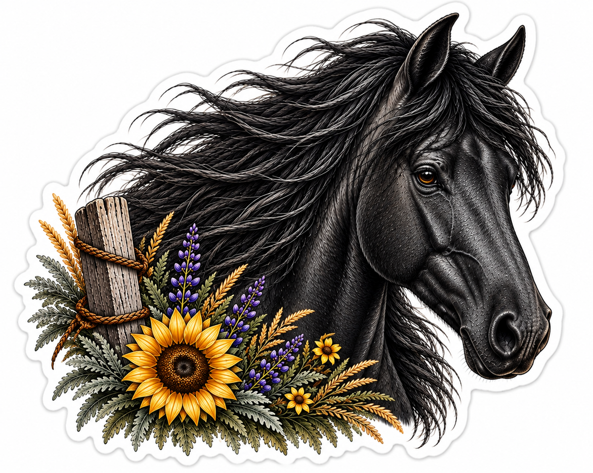 Black Horse Sticker | Black Horse & Wildflower Sticker