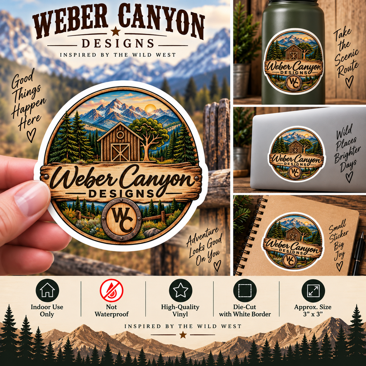 Weber Canyon Designs Sticker | Colorado Western Mountain & Barn Vinyl Decal