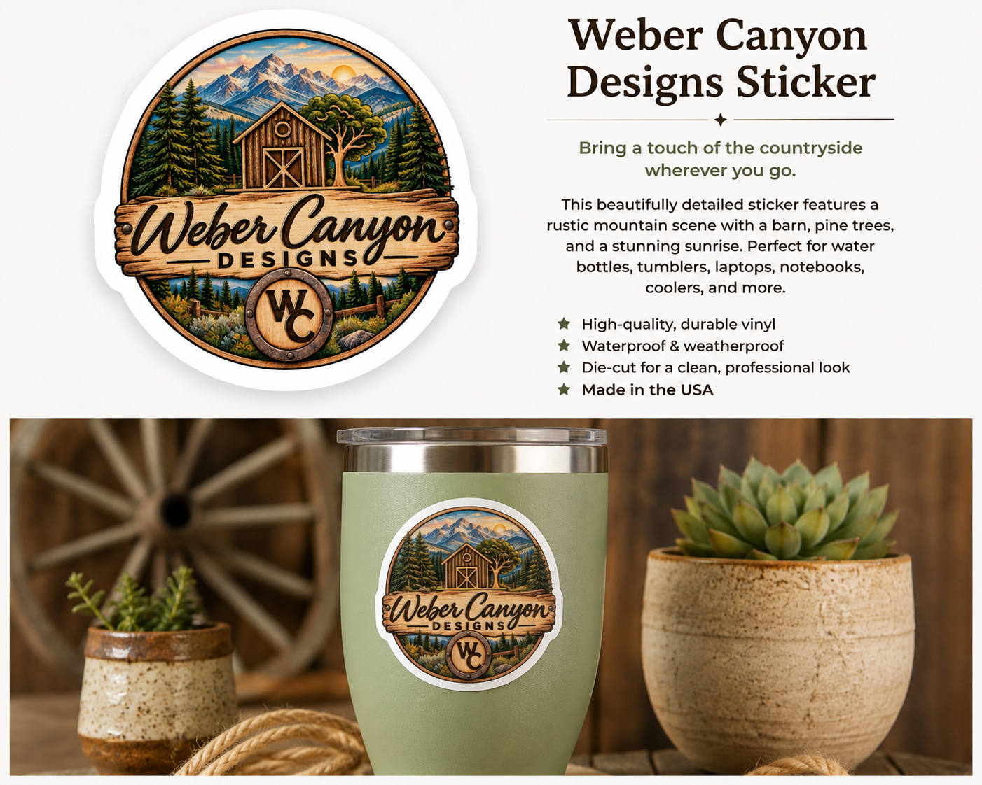Weber Canyon Designs Sticker | Colorado Western Mountain & Barn Vinyl Decal