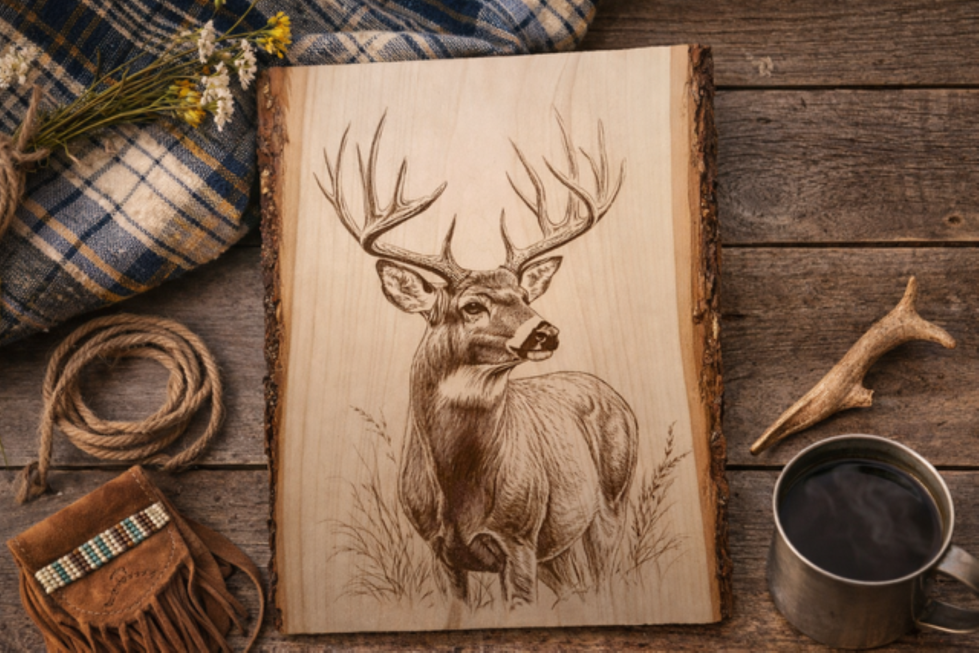 Deer Buck Engraved Wood Plank | Colorado Wildlife Wall Art