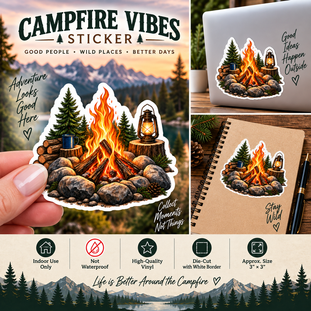 Campfire Nights Sticker | Camping Campfire Vinyl Decal