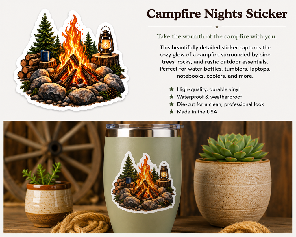 Campfire Nights Sticker | Camping Campfire Vinyl Decal