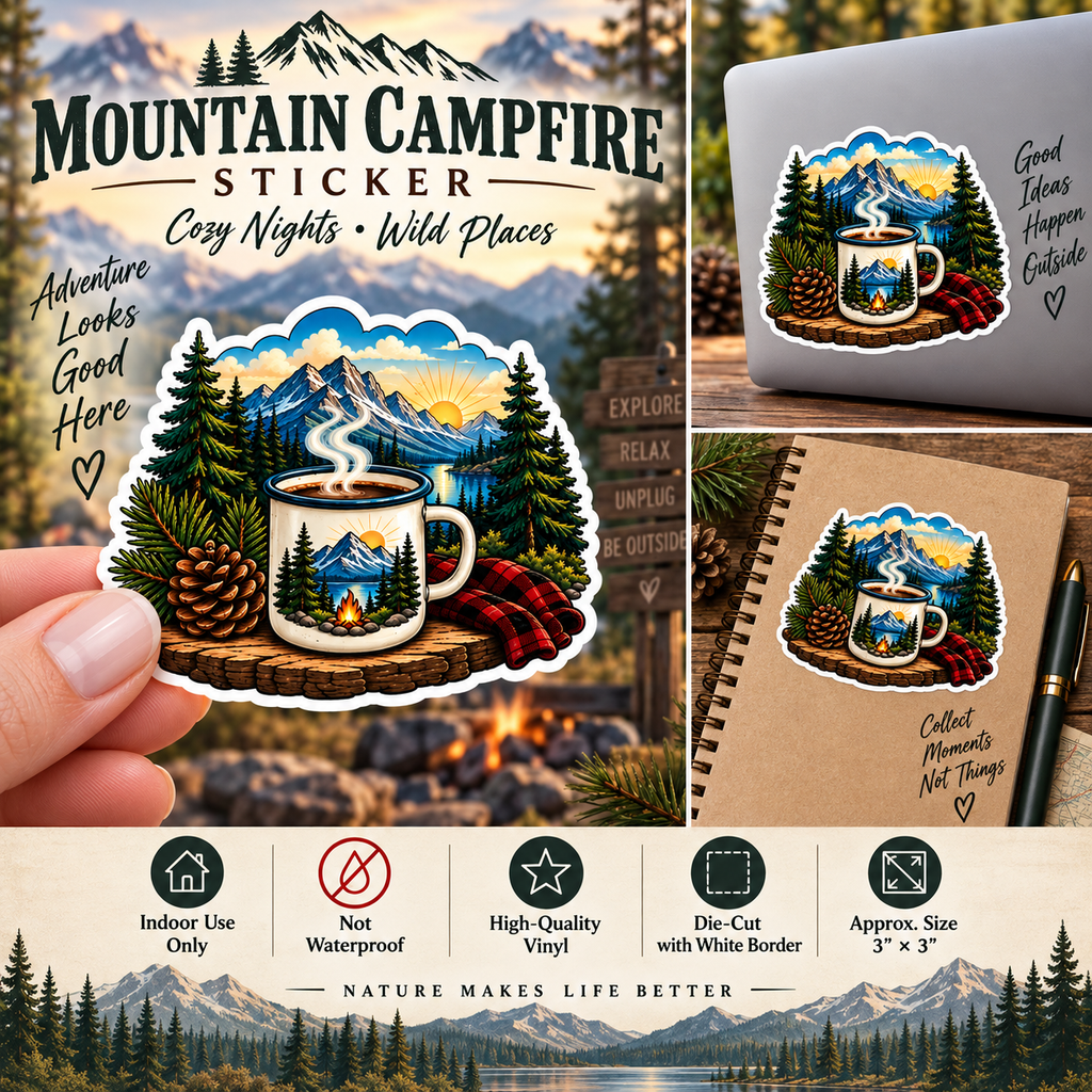 Mountain Coffee Sticker | Camping & Adventure Decal