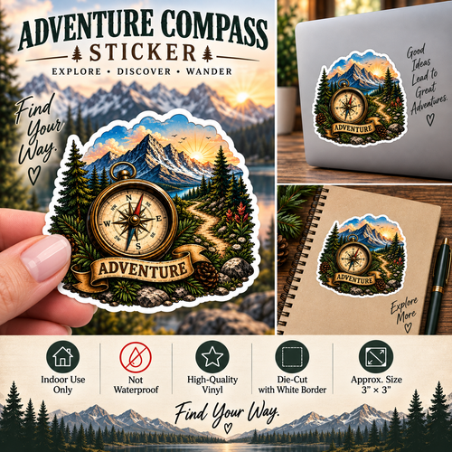 Adventure Compass Sticker | Mountain Decal