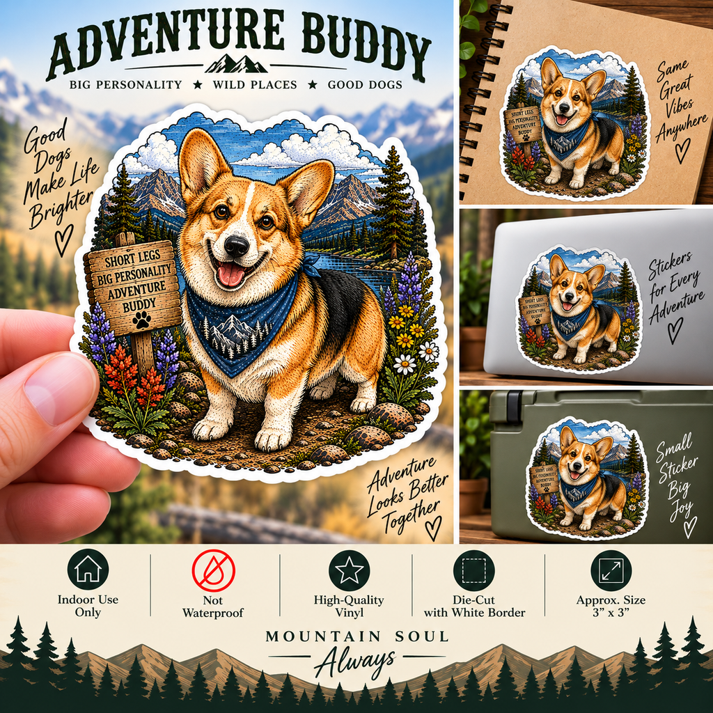 Corgi Sticker | Mountain Adventure Decal