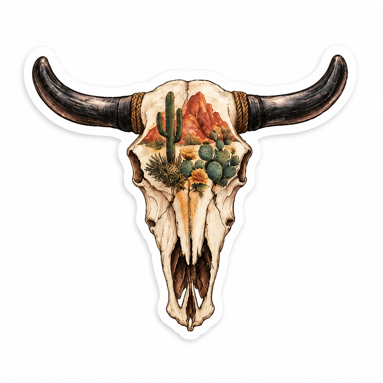 Cow Skull & Cactus Sticker | Western Southwestern Vinyl Decal