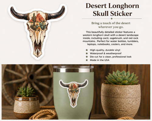 Cow Skull & Cactus Sticker | Western Southwestern Vinyl Decal