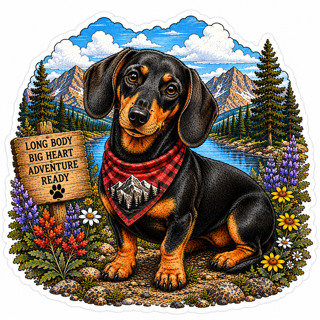 Dachshund Sticker | Mountain Adventure Decal