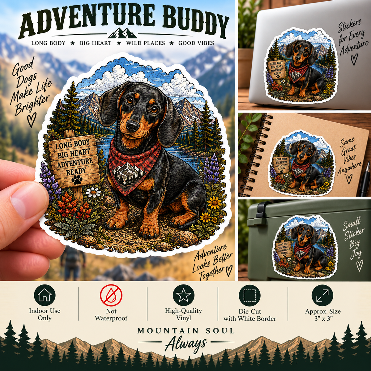 Dachshund Sticker | Mountain Adventure Decal