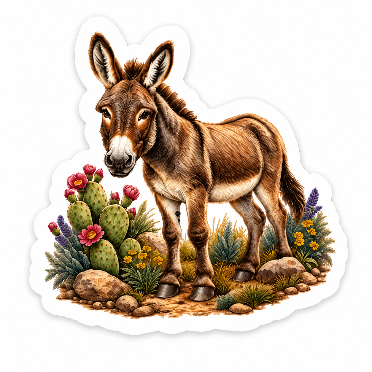Desert Donkey Sticker | Western Donkey & Cactus Vinyl Decal
