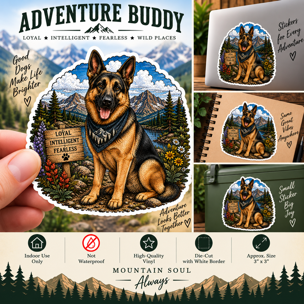 German Shepherd Sticker | Mountain Adventure Decal