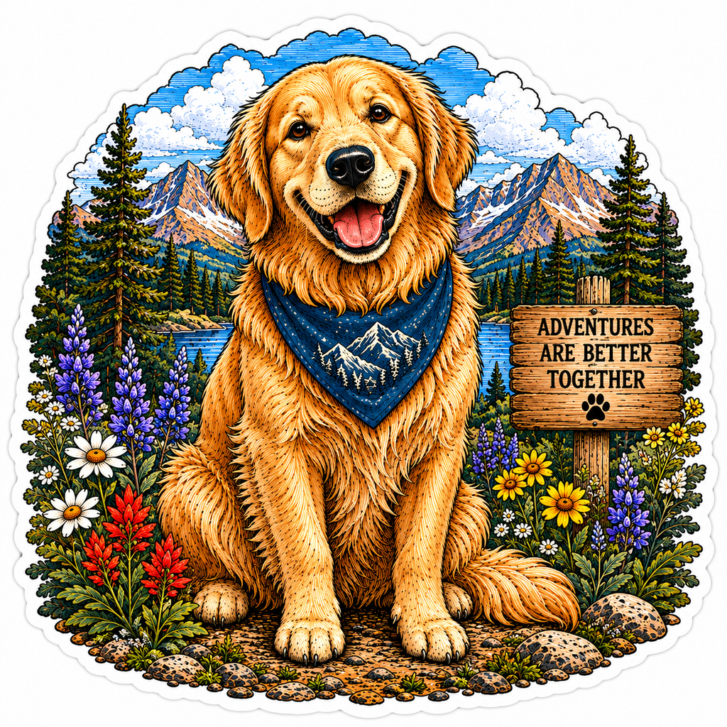 Golden Retriever Sticker | Mountain Adventure Decal