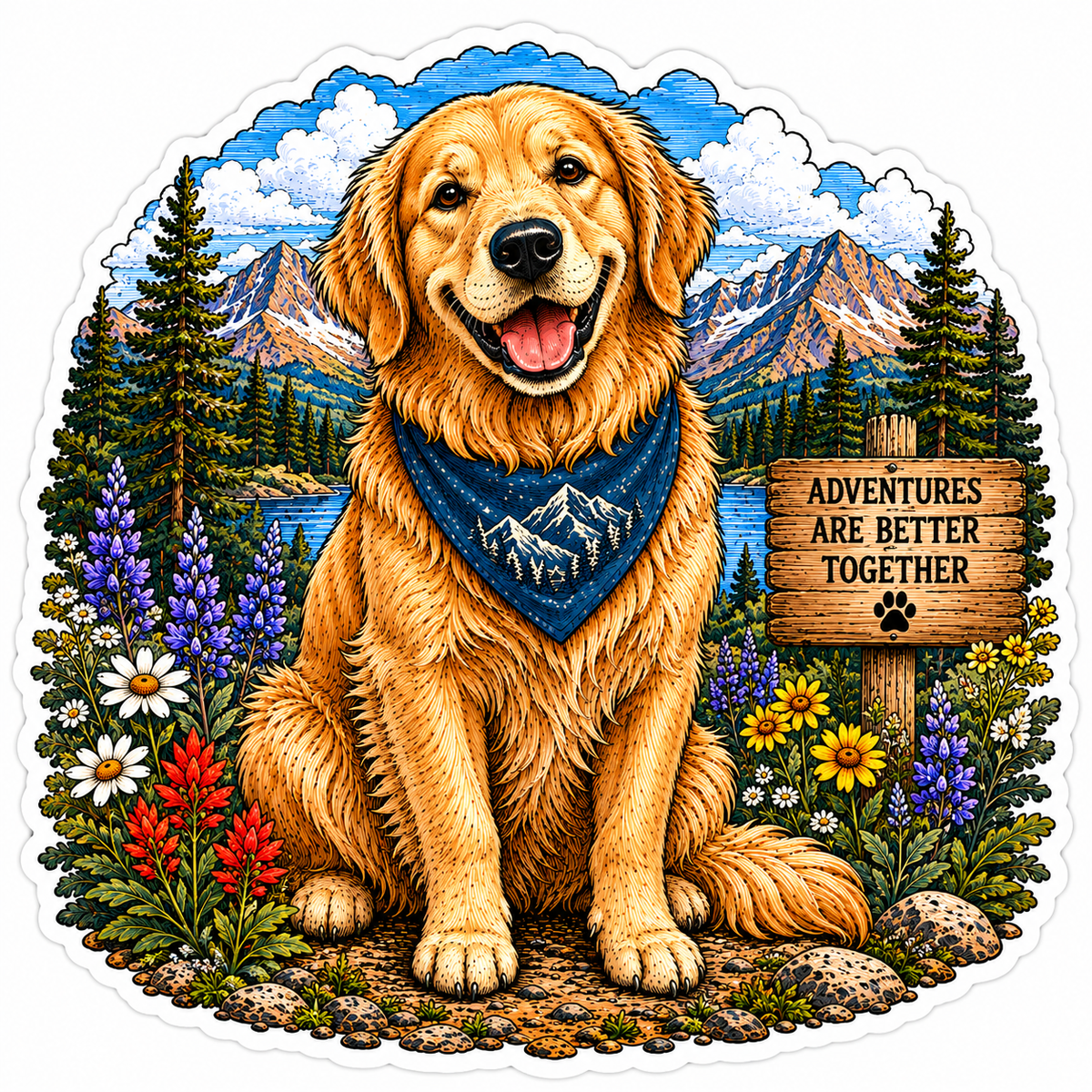 Golden Retriever Sticker | Mountain Adventure Decal