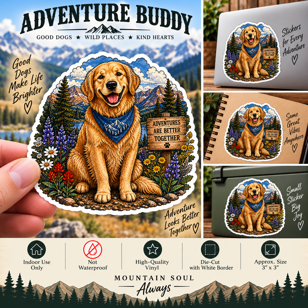 Golden Retriever Sticker | Mountain Adventure Decal