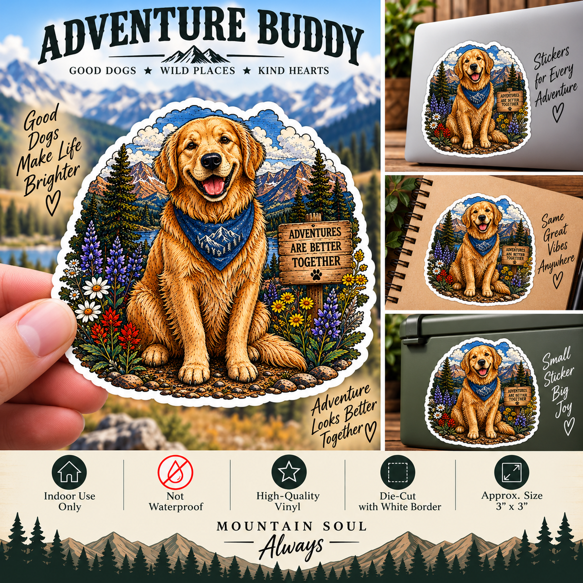 Golden Retriever Sticker | Mountain Adventure Decal