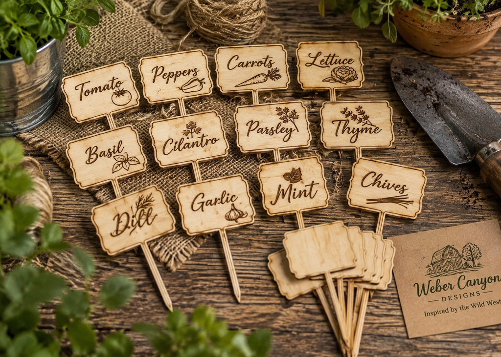 Set of 15 Wooden Herb Garden Markers | Engraved Plant Labels & Garden Stakes
