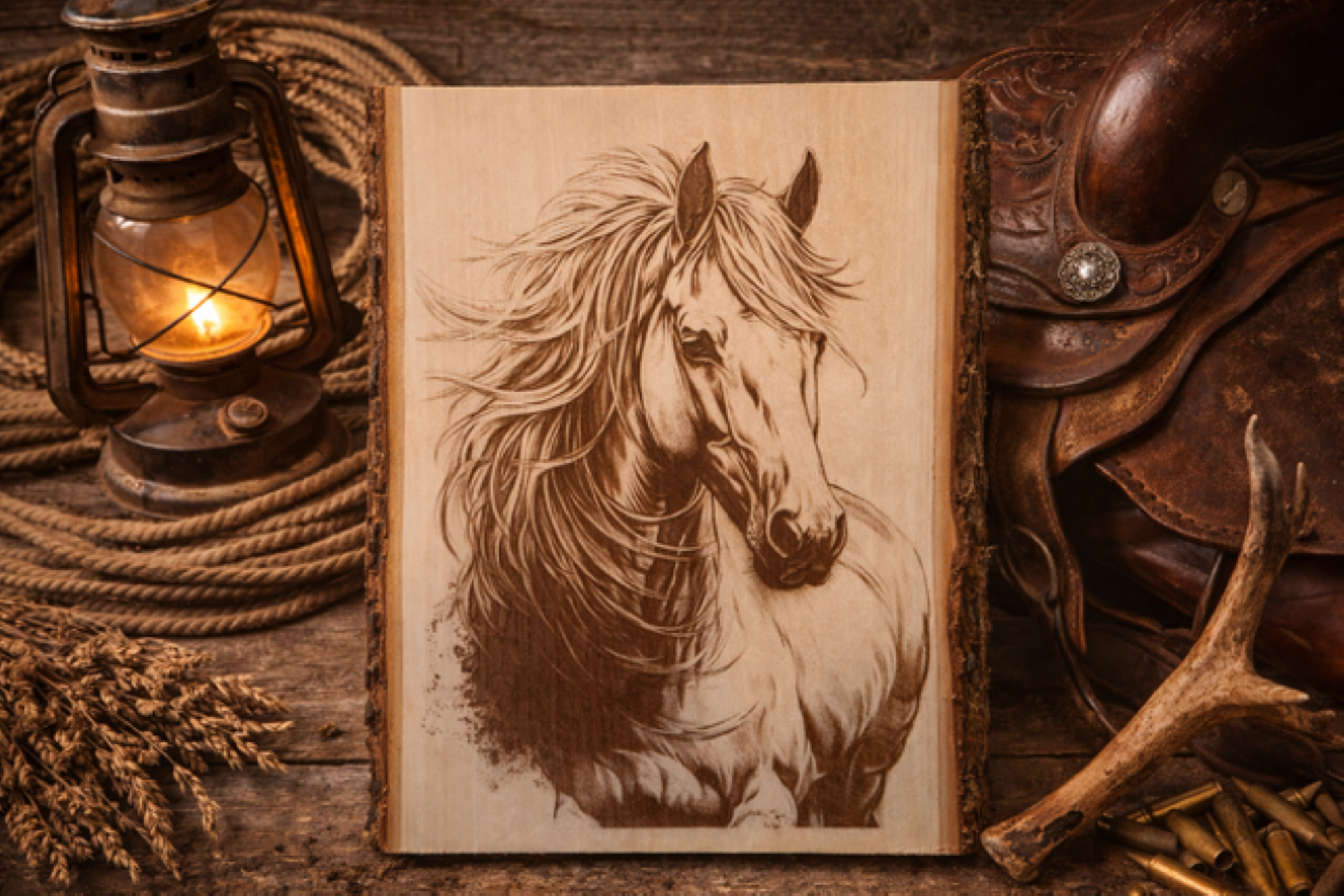 Horse Engraved Wood Plank | Rustic Western Wall Art