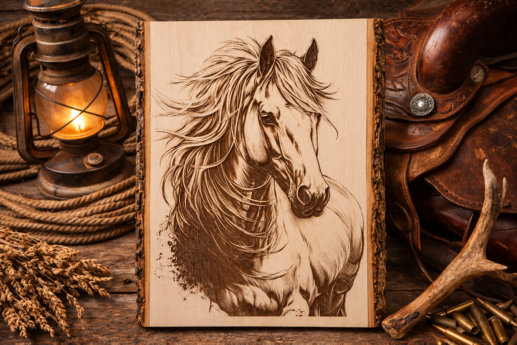 Horse Engraved Wood Plank | Rustic Western Wall Art