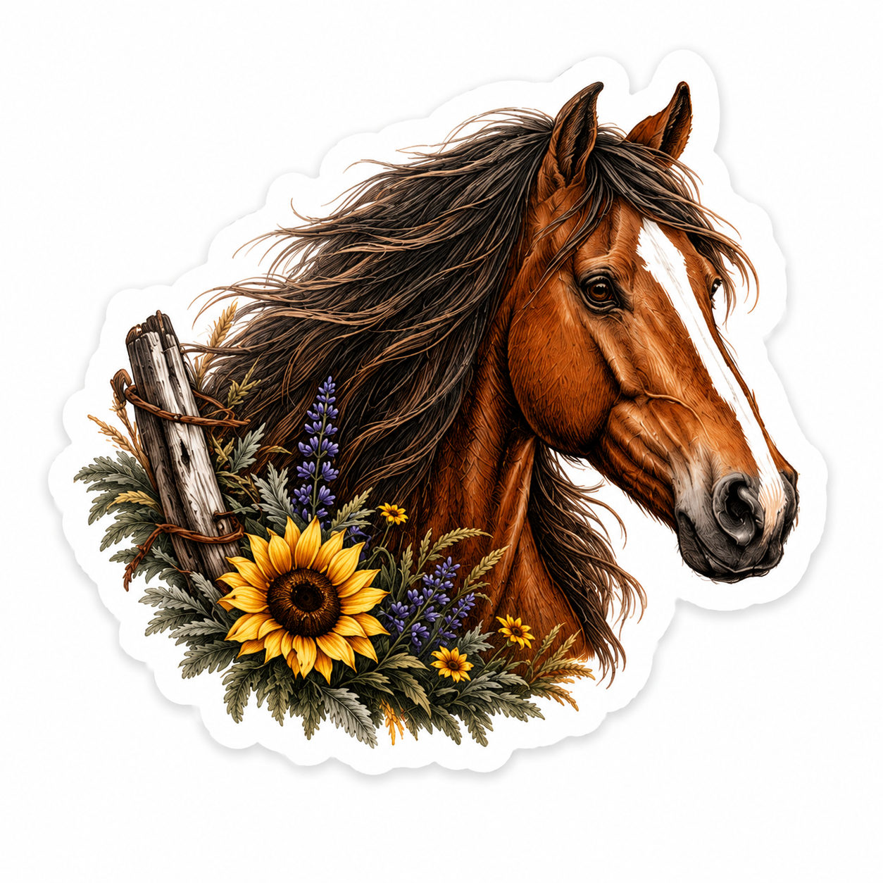 Wild Horse & Sunflower Sticker | Western Horse Vinyl Decal