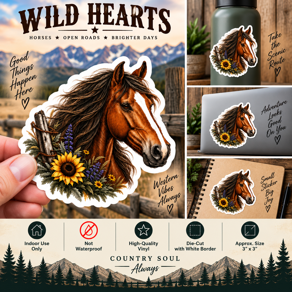 Wild Horse & Sunflower Sticker | Western Horse Vinyl Decal