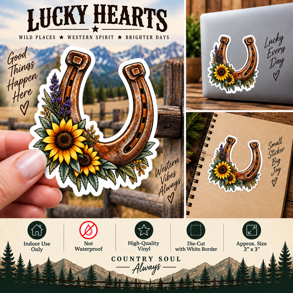 Horseshoe & Sunflower Sticker | Western Lucky Horseshoe Vinyl Decal