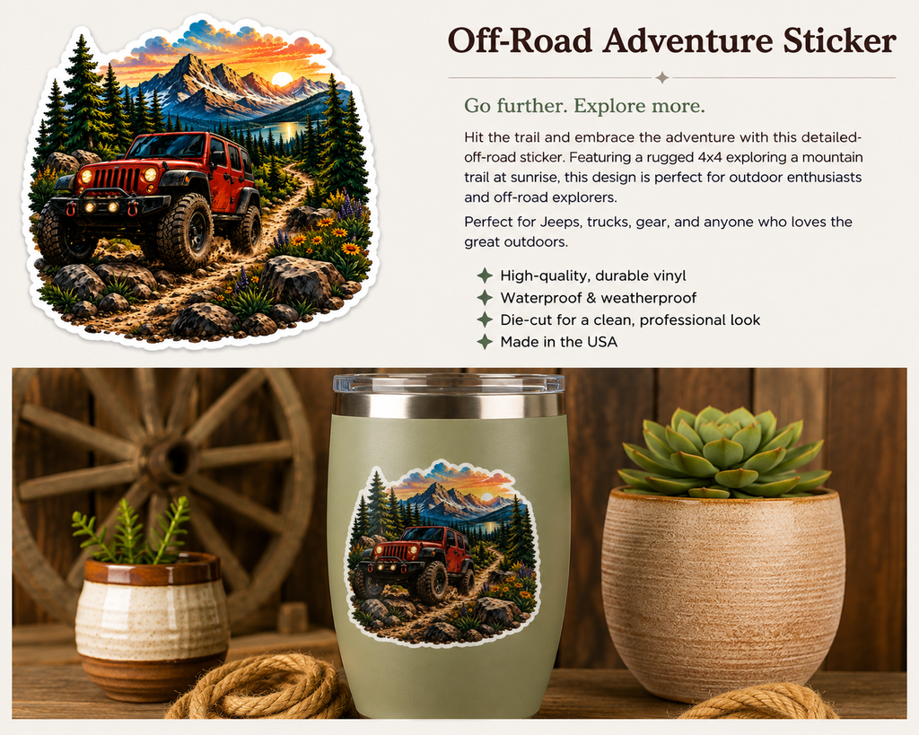 Off-Road Adventure Sticker | 4x4 Jeep Mountain Vinyl Decal