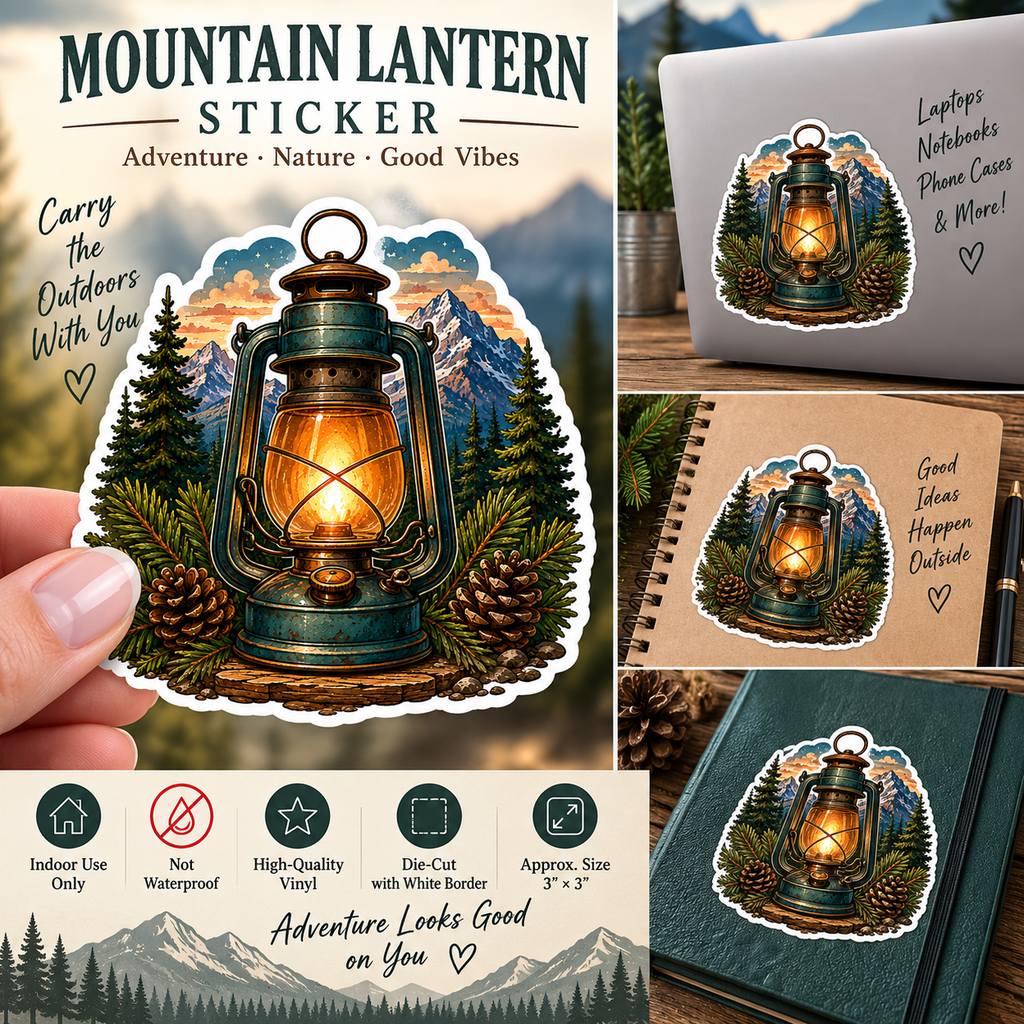 Mountain Lantern Sticker | Camping & Adventure Decal