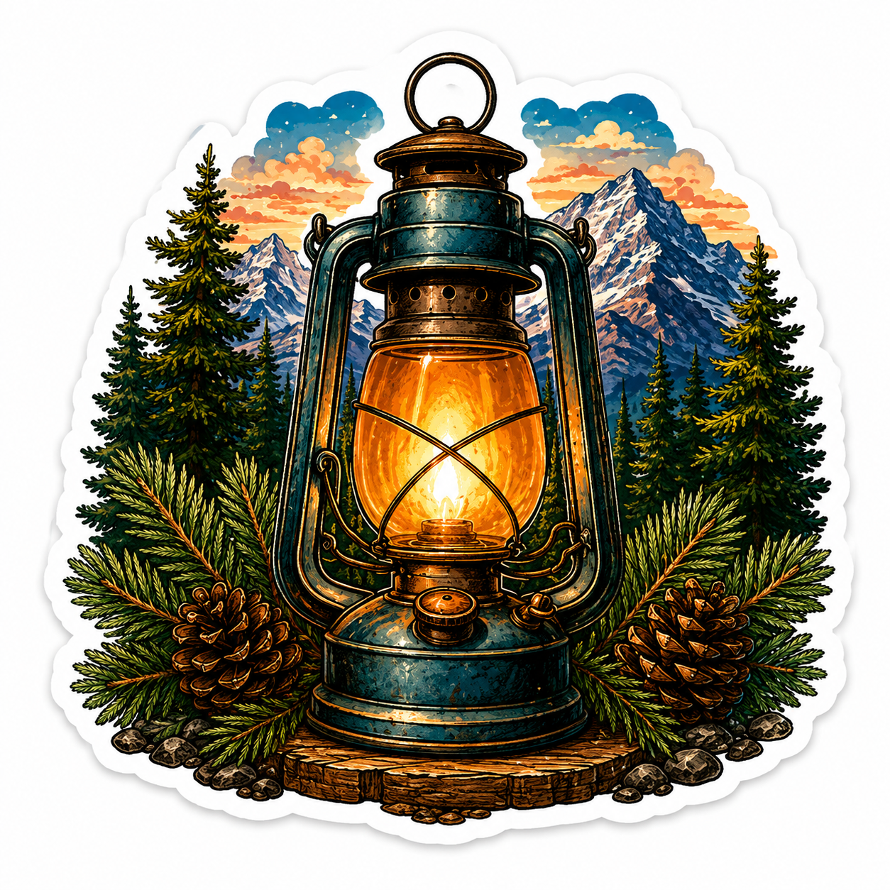 Mountain Lantern Sticker | Camping & Adventure Vinyl Decal