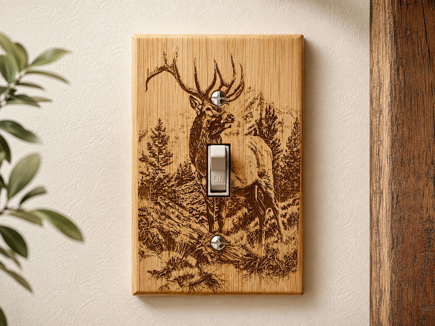 Engraved Elk Light Switch Cover | Rustic Wildlife Wood Switch Plate