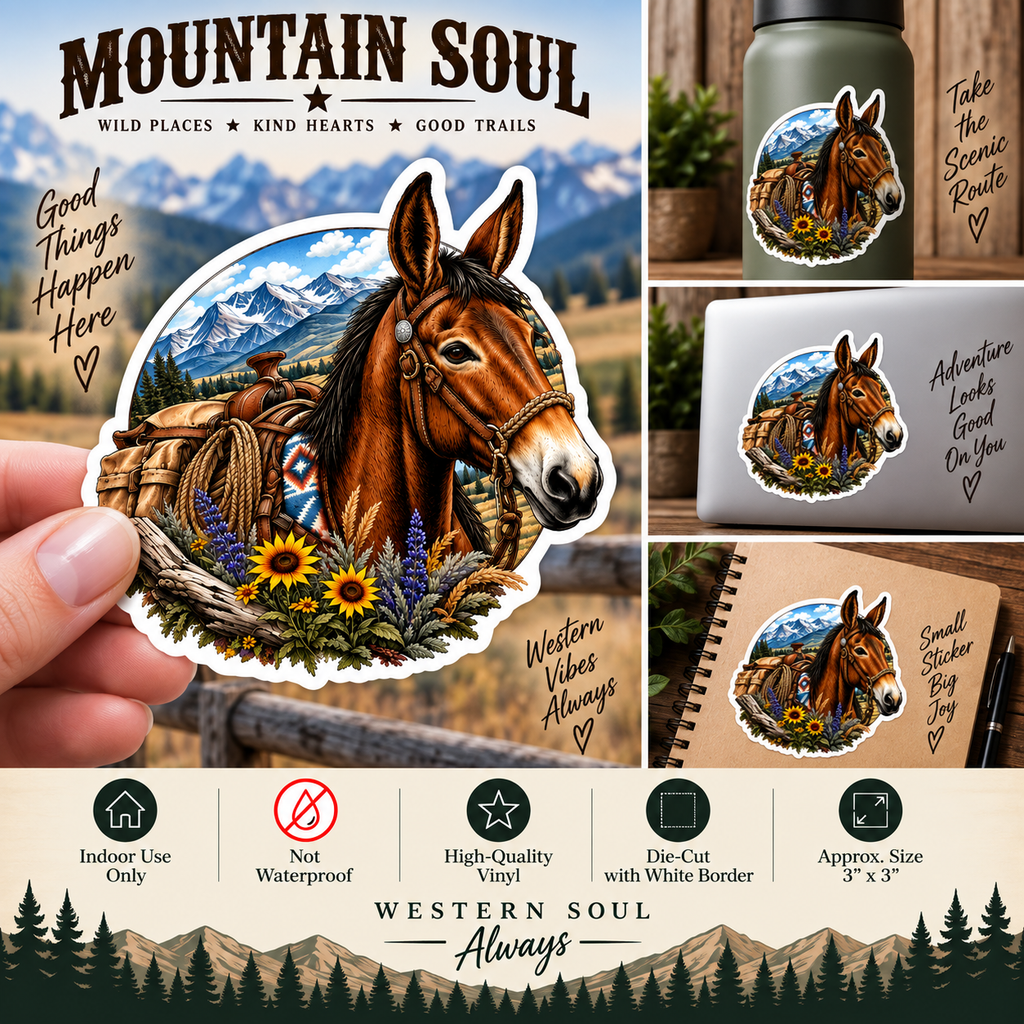 Mule & Mountain Sticker | Western Mule Vinyl Decal