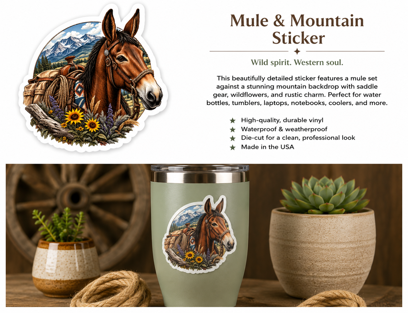 Mule & Mountain Sticker | Western Mule Vinyl Decal