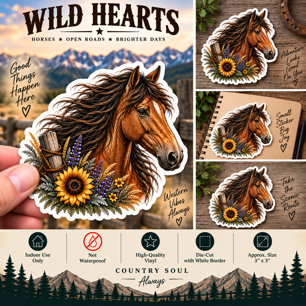 Mustang Horse Sticker | Wild Horse & Wildflower Decal