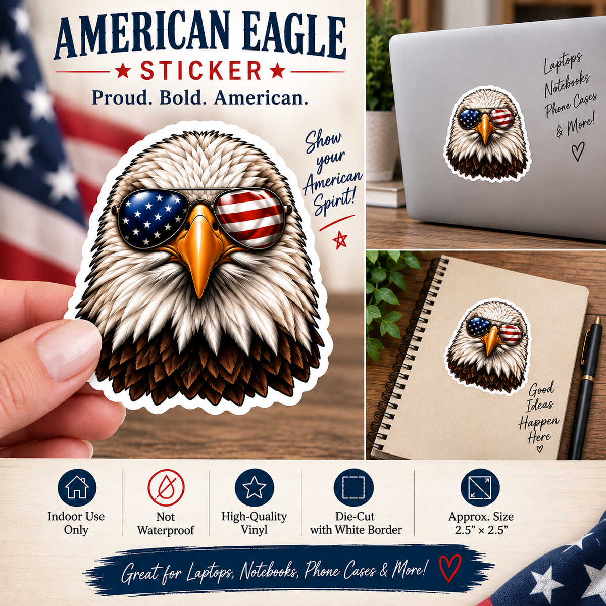 Patriotic Eagle Sticker | American Flag Sunglasses Decal