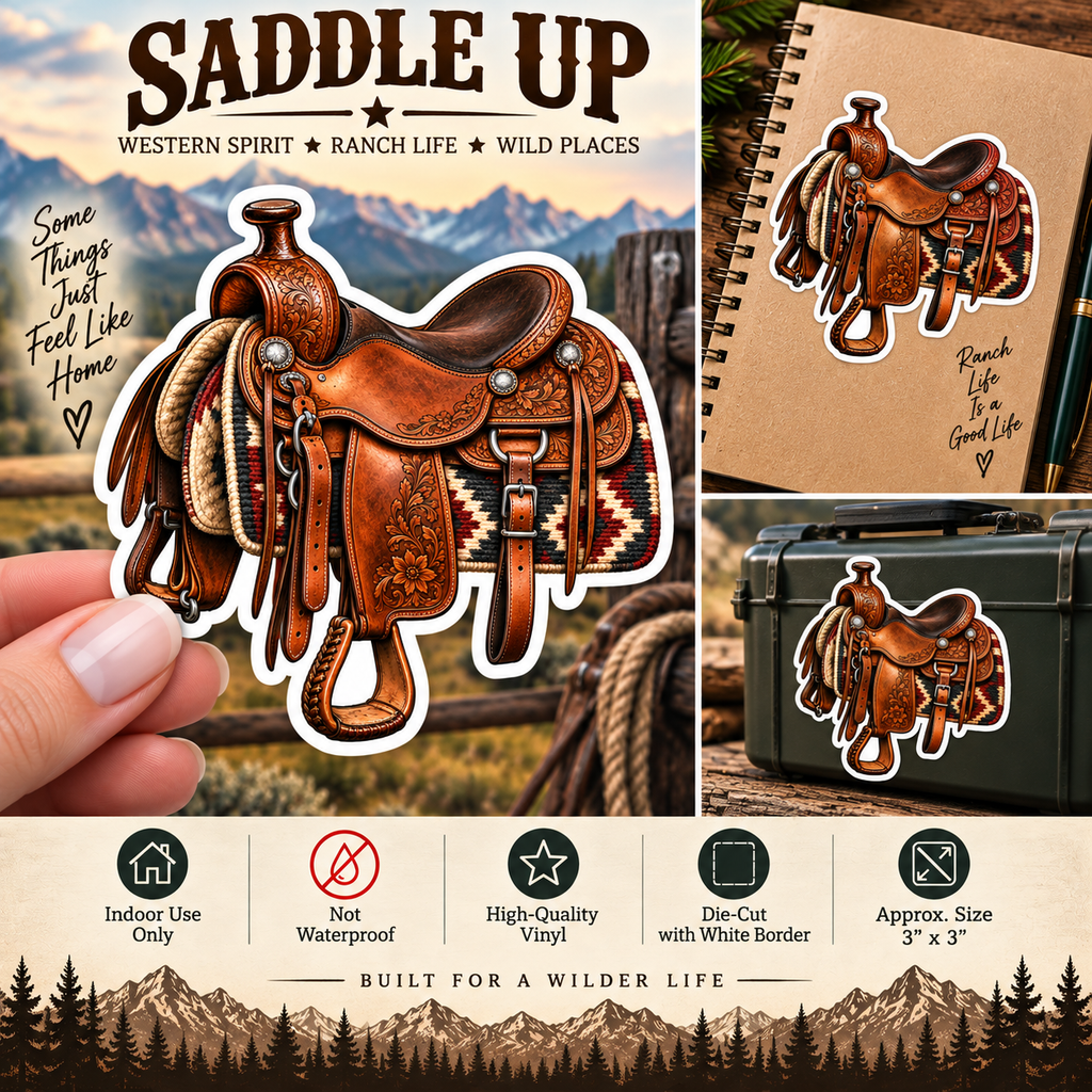 Western Saddle Sticker | Rustic Cowboy Saddle Vinyl Decal