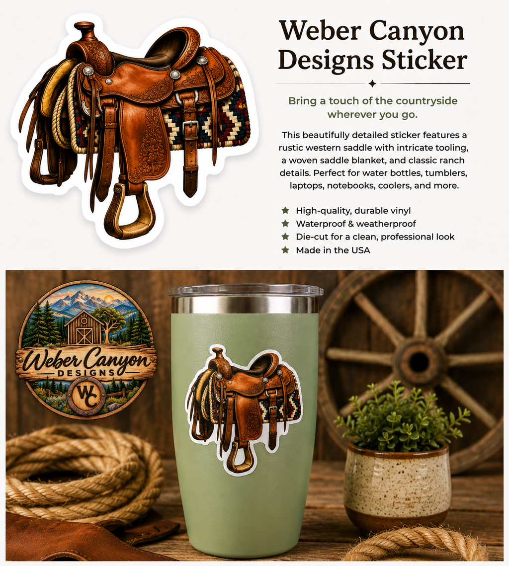 Western Saddle Sticker | Rustic Cowboy Saddle Vinyl Decal