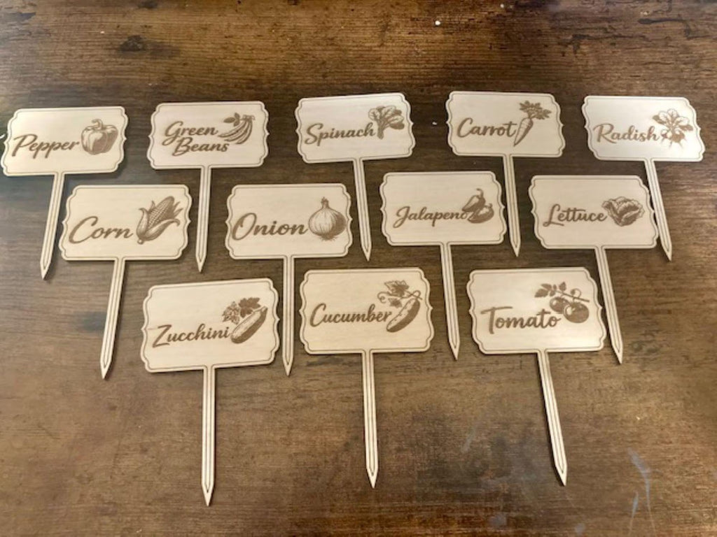 Set of 15 Engraved Wooden Garden Markers | Vegetable Plant Labels