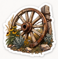 Rustic Wagon Wheel Wildflower Sticker | Western Vinyl Decal